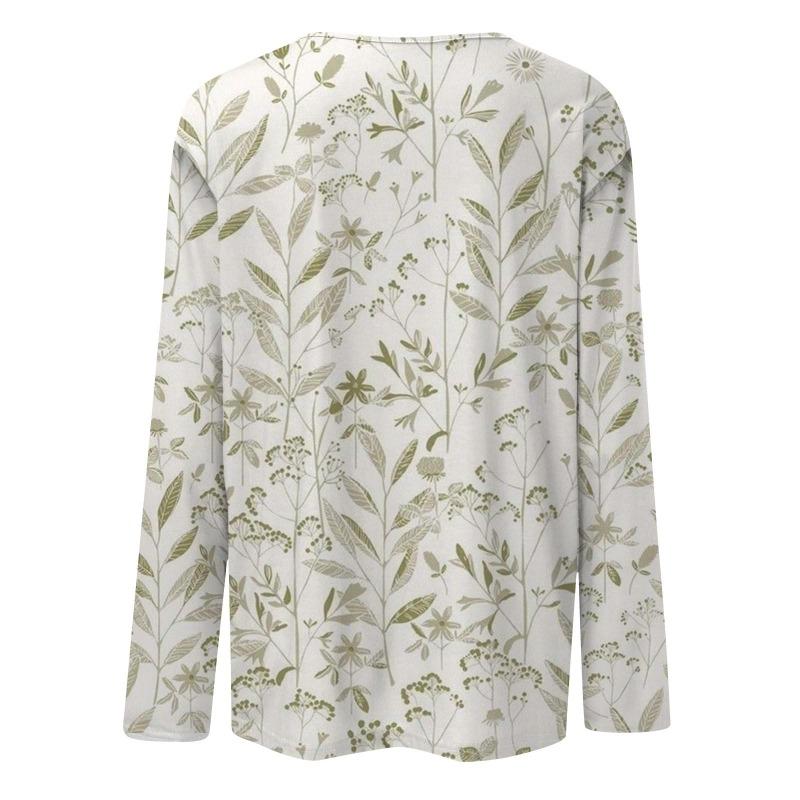 Женская мода повседневная с длинным рукавом цветочный принт круглый вырез пуловер топ блузка футболки женские