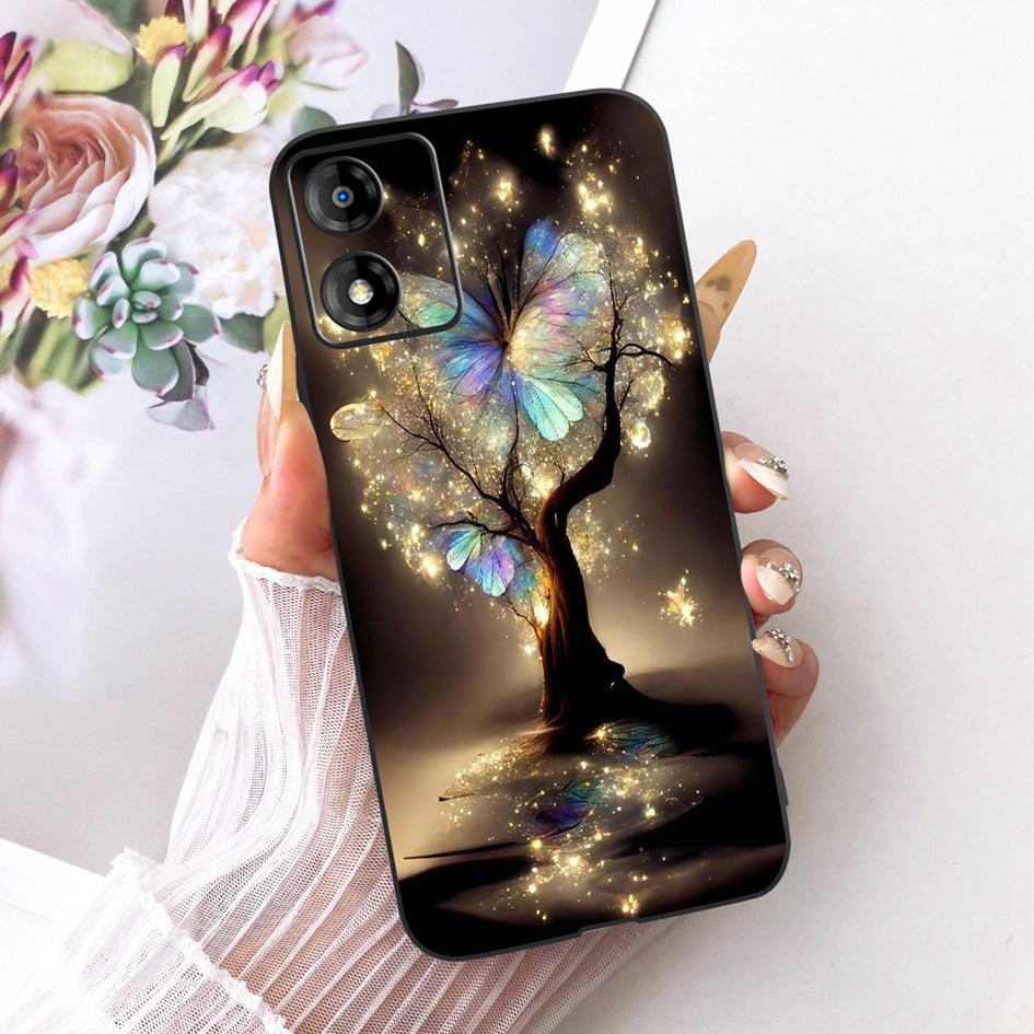 For Motorola Moto E13 Case Fashion Butterfly Flower Soft Black Silicone Cover Shockproof Shell For Motorola Moto E14 E 14 Fundas