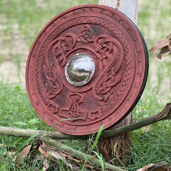 60.96cm Medieval Carved Wooden Shield Viking Valhalla Scandinavian Shield Viking Gift