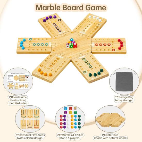 Игровой набор Marble Board Game Экологичный Компактный Портативный Простой в использовании Классический Стратегический Деревянный настольный инструмент для развлечений