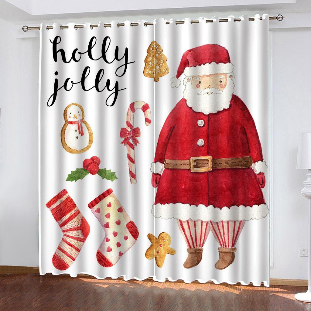 Рождественские печатные шторы Cortinas из 100% полиэстера для гостиной, спальни, затемняющие шторы, перфорированные кухонные аксессуары, защита от пыли