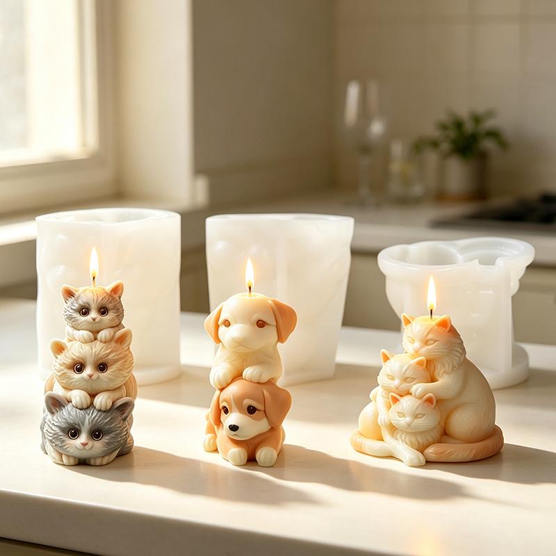 Xiaomi 3D Stacked Cat Dog Candle Silicone Mold Kitten Puppy Animal Family Aromatherapy Soap Gypsum Craft Mould Home Decor Gift