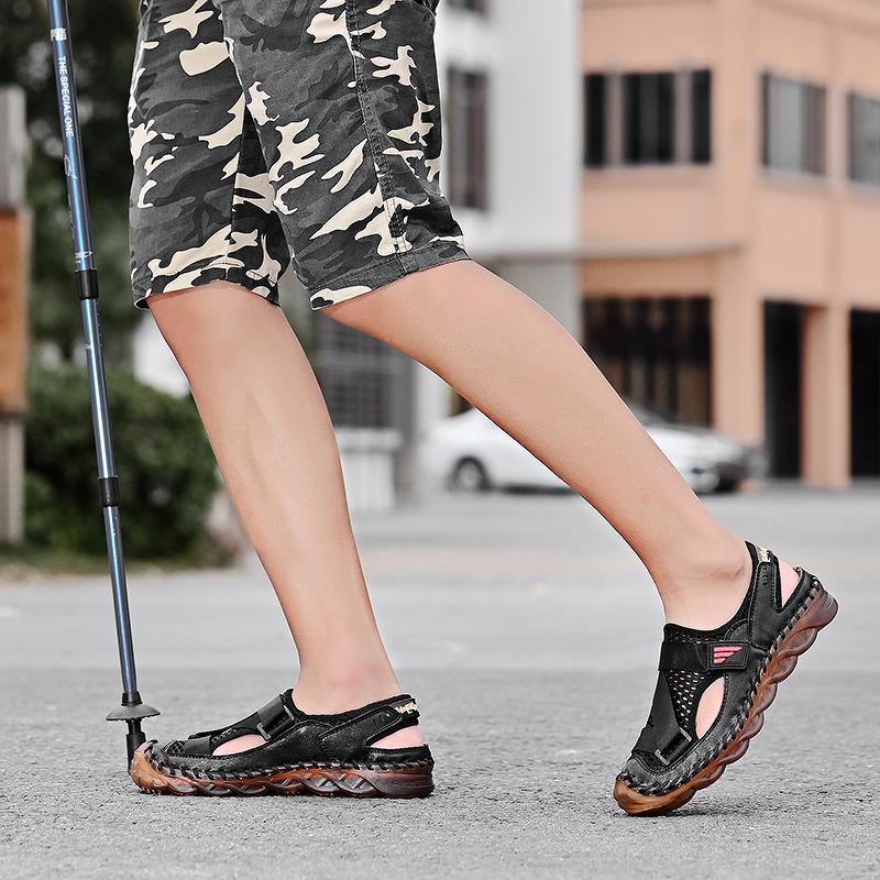 Men Hiking Sandals Outdoor Black Khaki Roman Sandals Wide Palm Closed Toe Sport Sandals Summer Beach Shoes for Father Plus Size