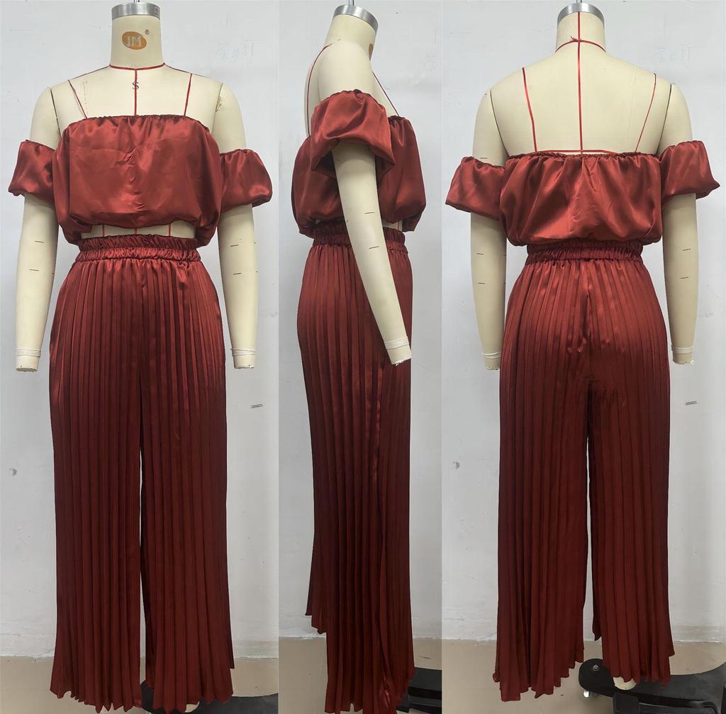 Elegant 25th Anniversary Strapless Pleated Long Pants Set In Solid Color
