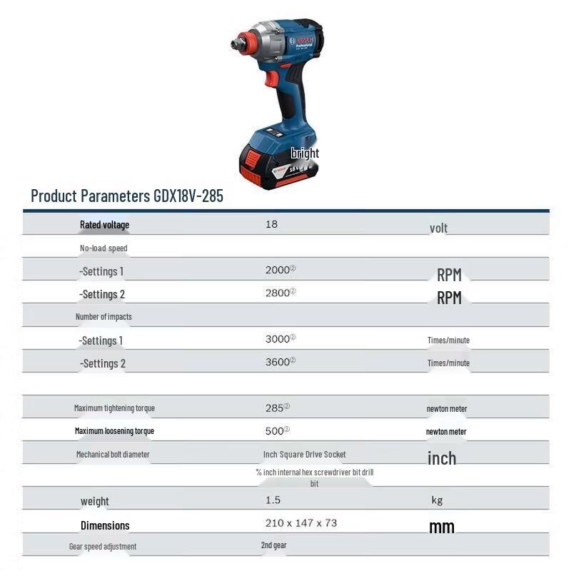Bosch GDX18V-285 18V Brushless Cordless Impact Wrench/Driver CN plug (adapter included)