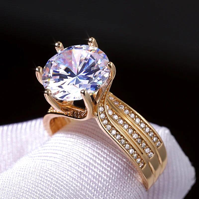 Gorgeous Solitaire Zirconia Bridal Wedding Rings Gold Color Engagement Party Brilliant Women Jewelry