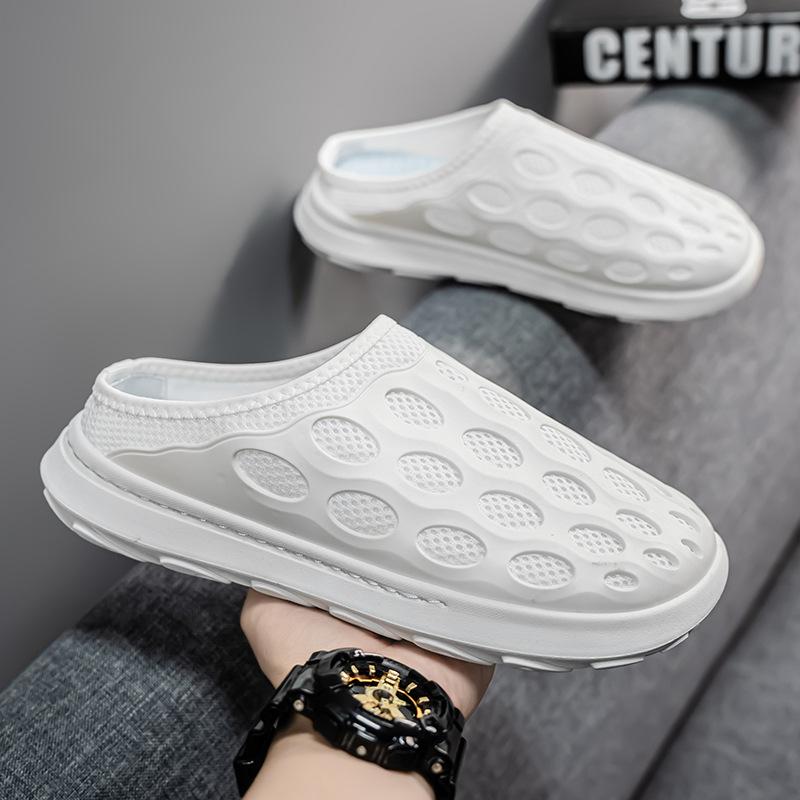 Сетчатые туфли мужские новые летние домашние туфли полуоблегающие одинарные туфли с мешковиной на голове пляжные туфли с отверстиями классные тапочки