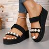 Fashion Luxury Pearls Women's Wedge Slippers Summer 2025 Chunky Platform Slip On Sandals Women Beach Casual Heels Slides Flip Flops 42