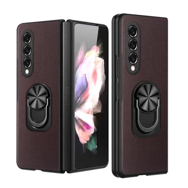 Тонкий легкий кожаный чехол-держатель для кольца для Samsung Galaxy Z Fold 3 4 Fold4 5g Fold2 Fold3 Fold 2 противоскользящий чехол для мобильного телефона
