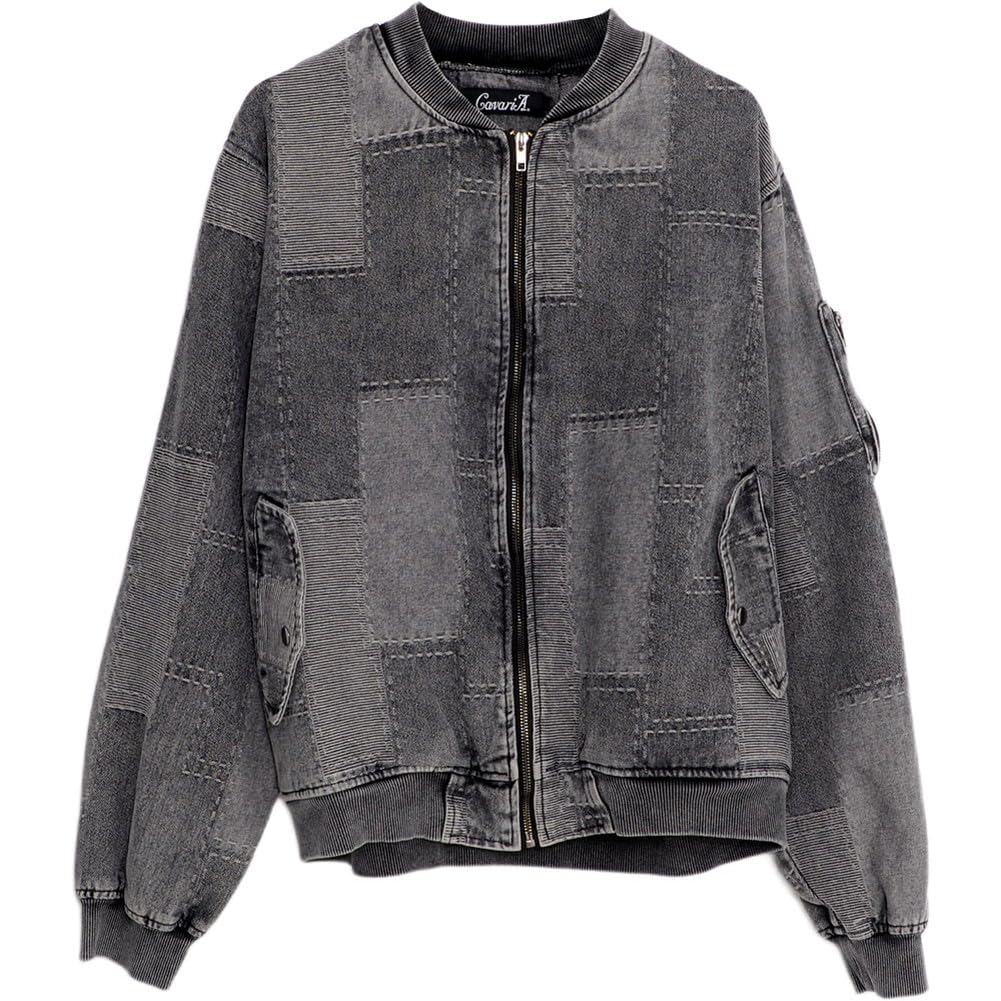 SILVER BULLET CavariA Unisex Jacket Denim Chemical Processing Men's MA-1 CATN24-05 (44(M), BLK(Black))
