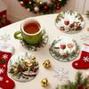 6Pcs/Set Christmas Coaster Snow Scene Pine Branch Print Coasters Waterproof Decorative Christmas Table Accessories