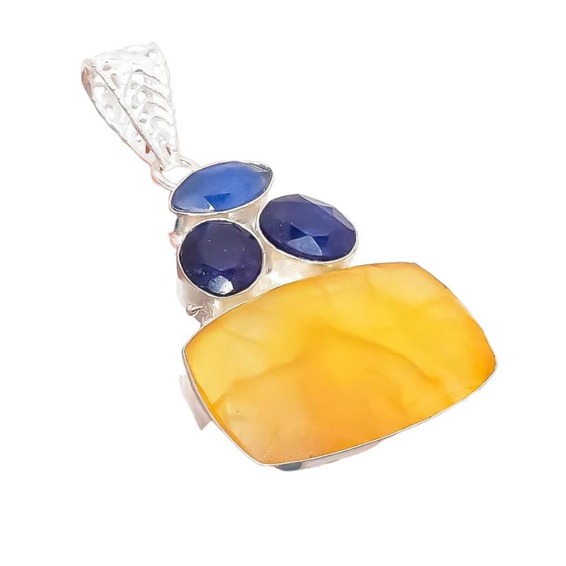 Yellow Sapphire, Sapphire Gemstone 925 Sterling Silver Jewelry Pendant 2.17" AH-5266