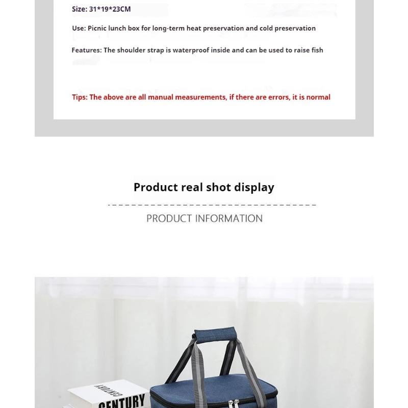 Gray 15L Portable Large Insulated Lunch Bag Shoulder Carry Outdoor Picnic Lunch Bag Waterproof Leak-proof Thickened Handheld