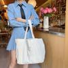 Elegant Pearl Beige Bow Tote Bag Lovely Embroidered Canvas School Bag For Girls