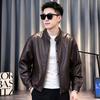 Spring and autumn American round neck fake two trendy brand leather jacket new jacket ruffian handsome popular casual