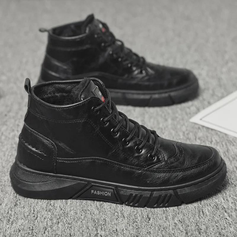 Мужские зимние ботинки-броги с высоким берцем из кожи - Теплые, Повседневные, на вельветовой подкладке