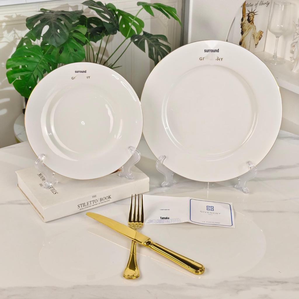 Elegant Bone China Plate Set: Large & Small Round Ceramic Dishes, Perfect for Hotels - Simple & Stylish Tableware Combination.