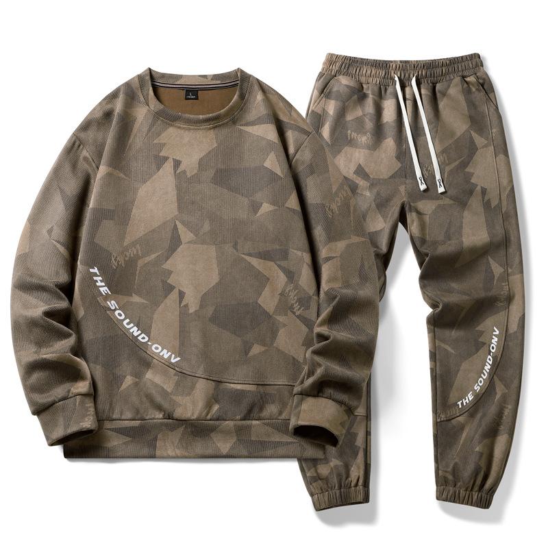 Спортивный костюм для отдыха, мужской весенне-осенний свитер с круглым вырезом, свободный комплект из двух предметов