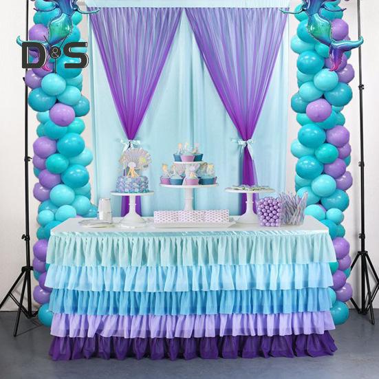 Table Skirt for Rectangle And Round Table Multi-layer Ruffle Reusable Gradient Rainbow Color Beach Parties Ceremony Birthday Party Decoration Table