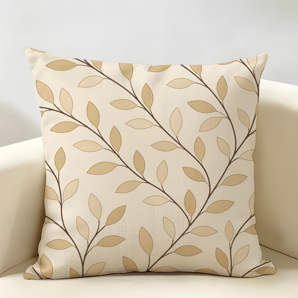 Minimalist Beige Vine Leaf Cushion Cover Durable Hypoallergenic Organic Linen Short Pillow Cover Washable