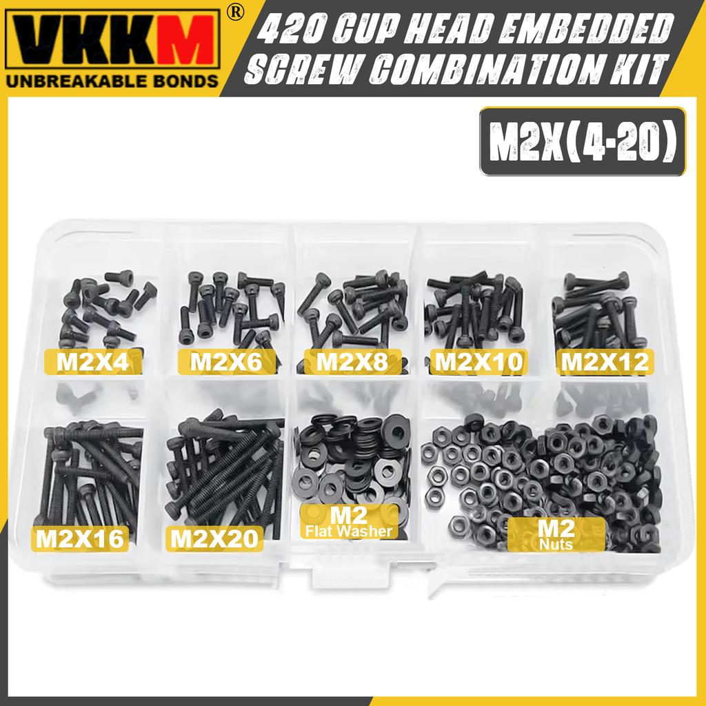 Комплект из 420 шайб с чашеобразной головкой и гаек, шестигранный ключ, M2x (4/6/8/10/14/16/18/20) мм