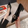 Shoes For Women 2024 Formal Pointed Toe Ladies Summer Footwear Black Normal Leather Casual Low Heel Elegant Korean Style Offer