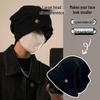 Korean High-End Metal Label Beanie: Thick, Warm & Versatile for Autumn/Winter. Slouchy Hat for Men - Slimming Look & Cold Protection.