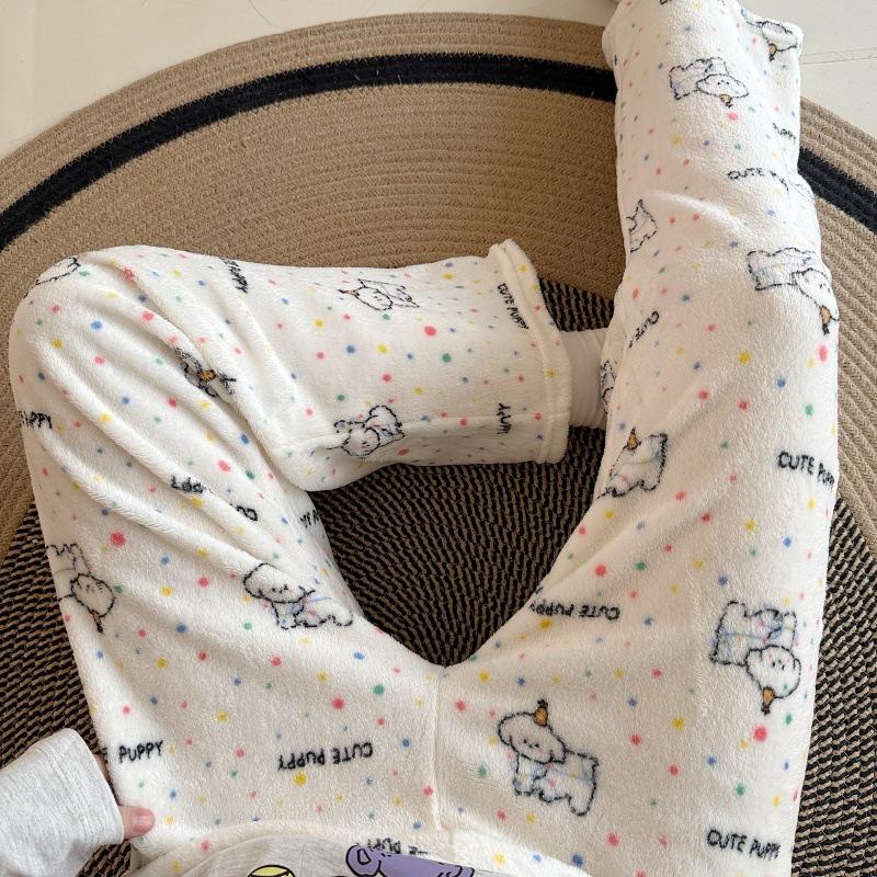 Cartoon Flannel Pajama Pants for Women - Winter Warm Fleece Lounge Pants, Coral Velvet Sleepwear Bottoms for Students, Cozy Home & Outdoor Wear