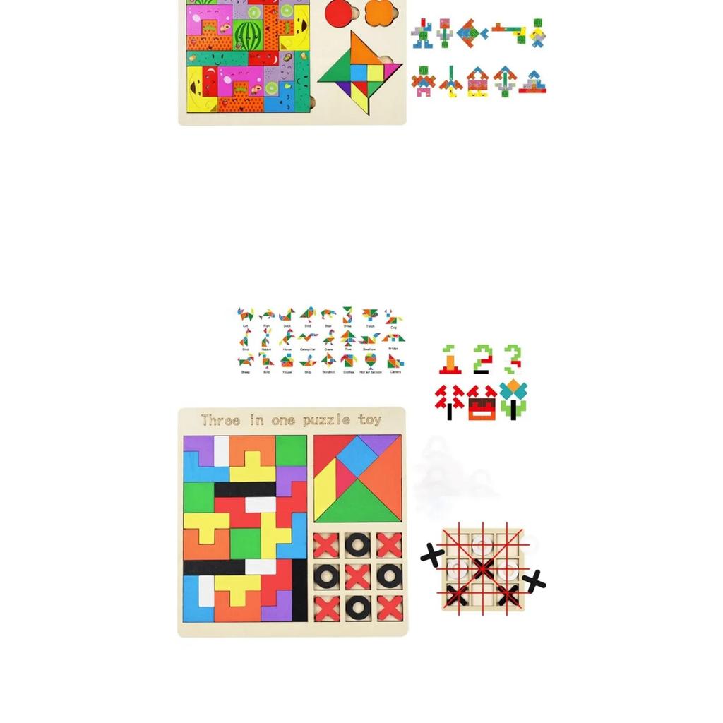 Деревянная игрушка-пазл 3 в 1, распознавание цвета и формы, развивающие игры для детей, деревянные пазлы, игрушки, танграмы для детей