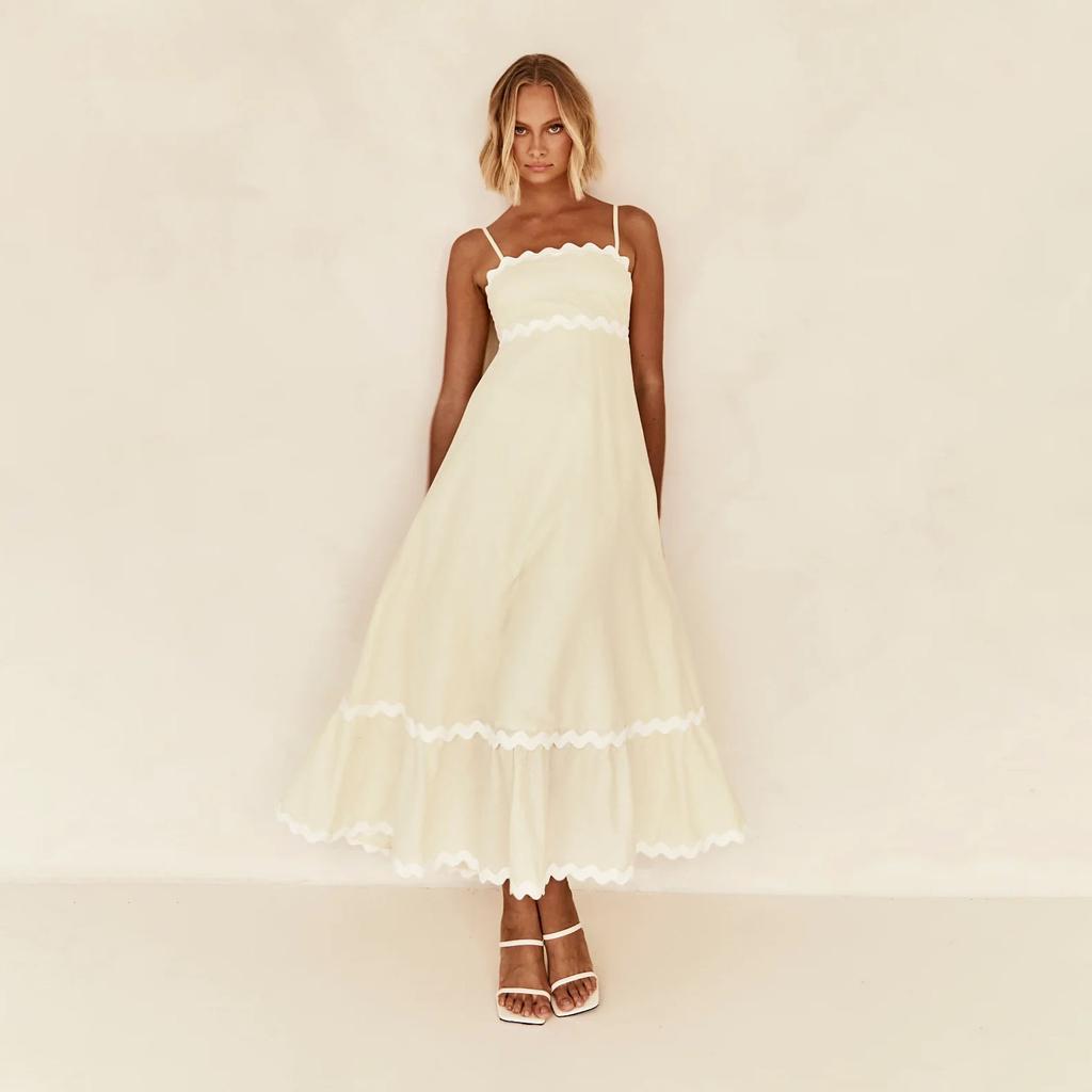 Летний стиль, сплошной цвет, кружево, элегантное платье с лямкой на шее, большие качели, платья