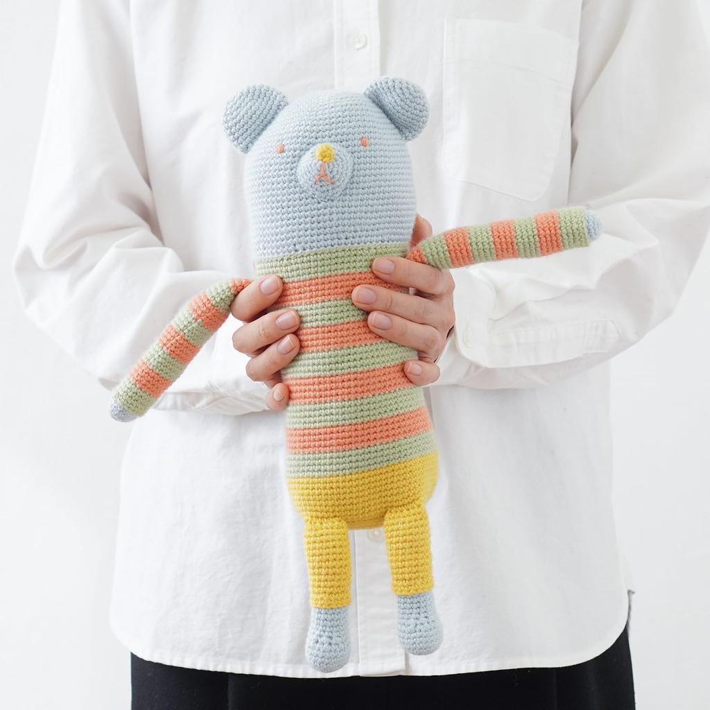 Raw Wool Knitting Kit Amigurumi #4-8 Bear In Striped Clothes