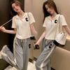 2025 Korean Style Women's Hooded T-Shirt & Wide-Leg Pants Set