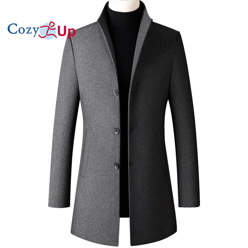 Cozy Up Мужское классическое однобортное пальто из смеси кашемира с воротником-стойкой