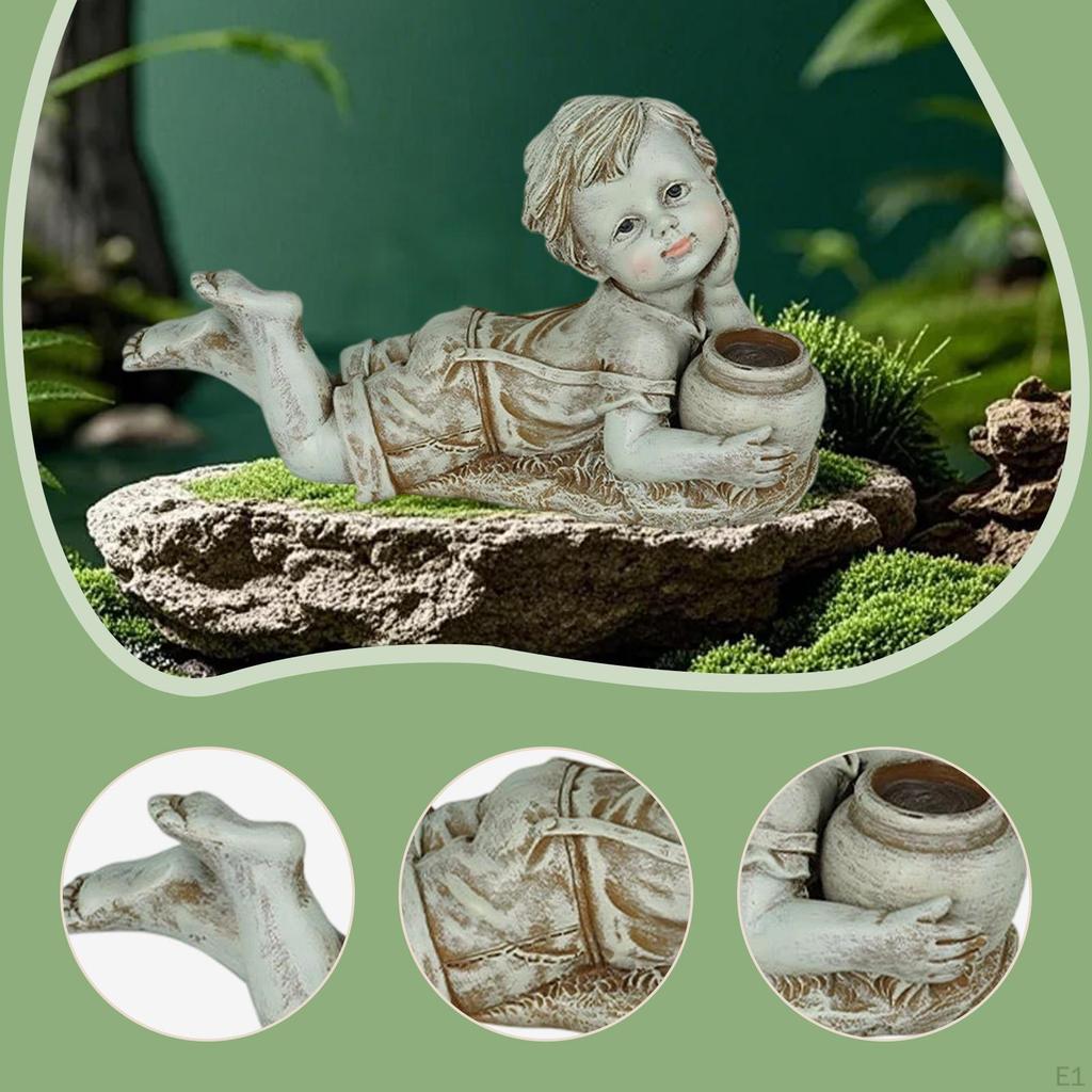 Детская статуя Сад со светом Скульптура Наружное украшение для патио лужайки