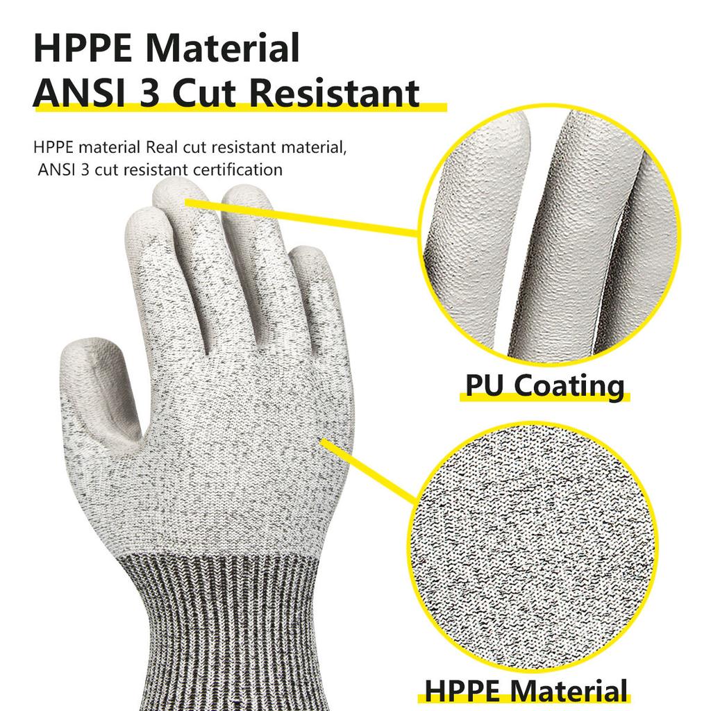 In Stock Gray 13G Anti-Cut Level 5 EN388 PU Coated HPPE Cut Resistant ANSI Protection Safety Work Gloves