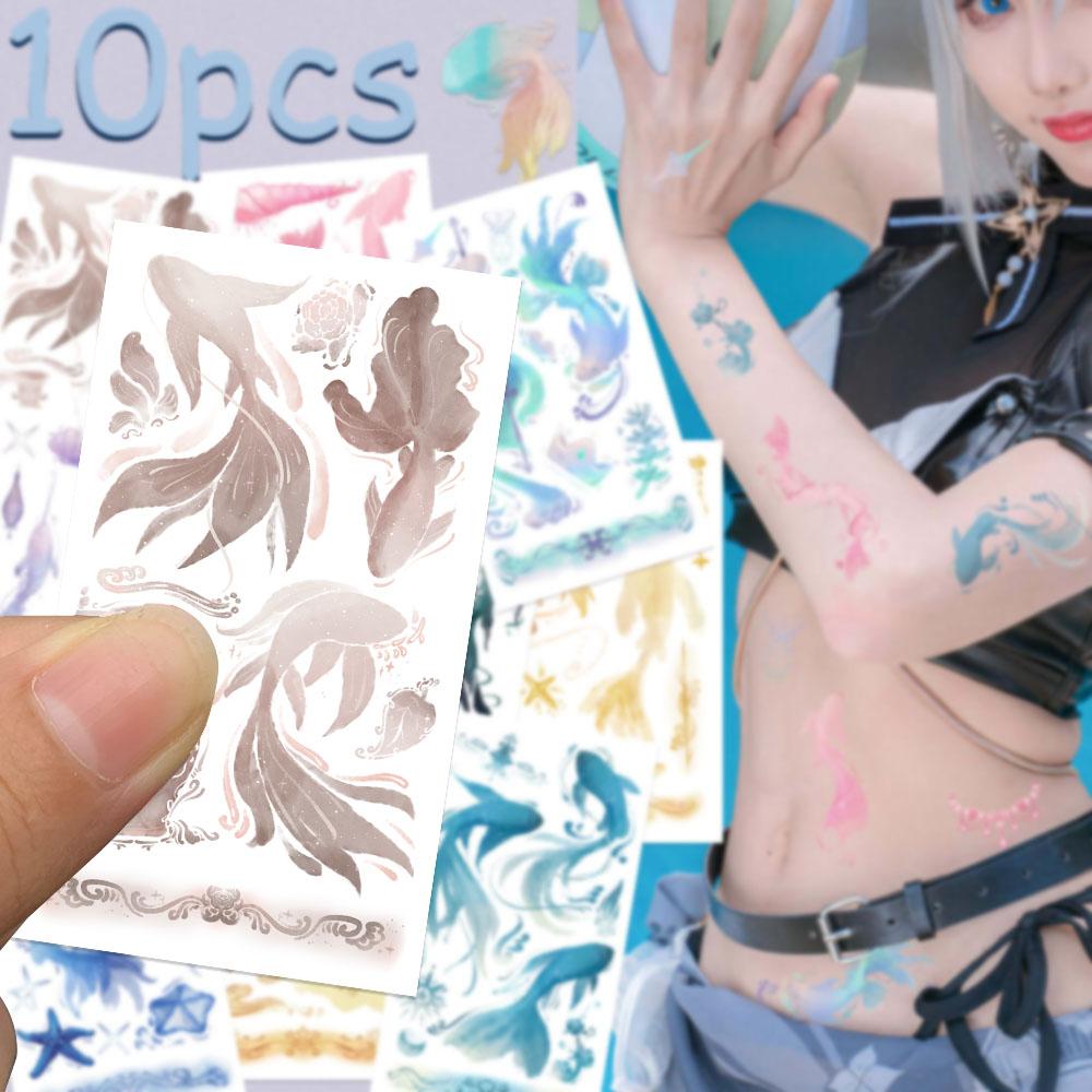 10 листов красочных наклеек-татуировок с изображением карпа для рук, тела, рук, временных поддельных водонепроницаемых наклеек для татуировок, подарки для студентов