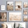 Landscape Beige Wall Art Canvas Painting Grassland Animal Poster Tiger Cow Deer Print Nordic Wall Pictures for Living Room Decor