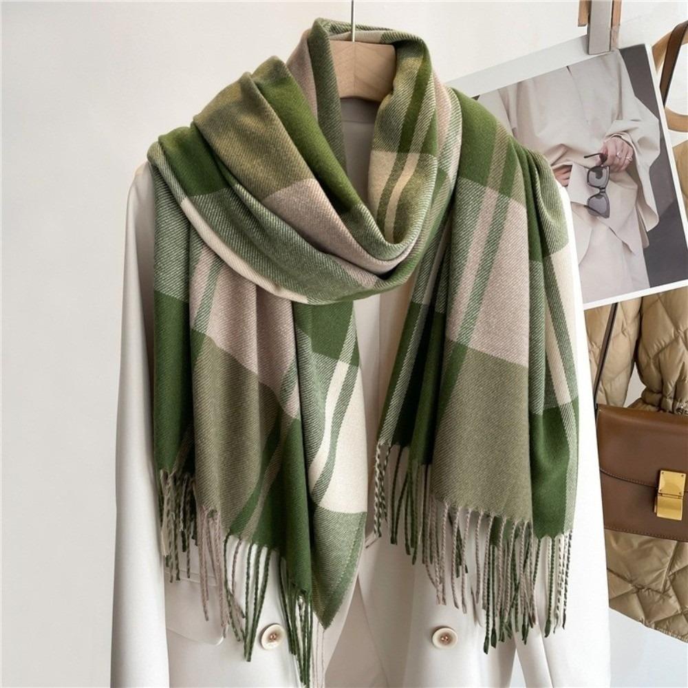 Windproof Plaid Scarf Keep Warm Shawl Wrap Fashion Imitation Cashmere Shawl Girl