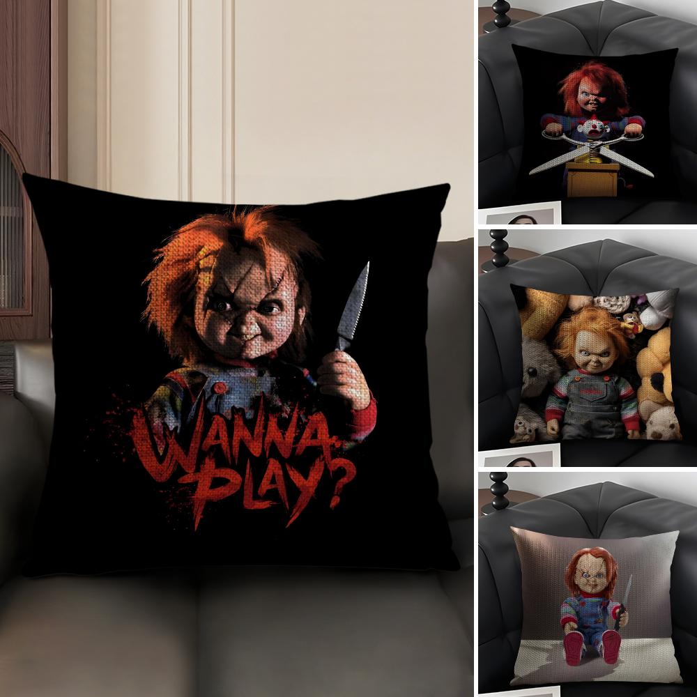 Чехол на подушку из натурального льна с принтом фильма «Детские игры» (Chucky), органическая ткань, двусторонняя печать, для дивана, домашний декор, Подарок, Наволочка
