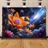 2D Themed Tapestry for Modern Decor, Cosmic Flowers with a Bright Nebula and Starry Night