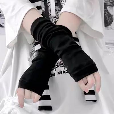 Женские и мужские перчатки в готическом стиле Лолита, нарукавники Harajuku, гетры для рук в полоску, без пальцев, панк, длинный браслет, модные перчатки для девочек