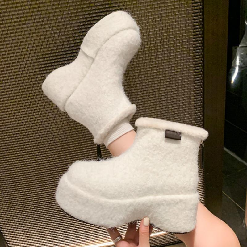 Ботильоны на платформе из замши и меха, женские брендовые зимние плюшевые теплые хлопковые туфли, модные туфли на высоком каблуке 2025 года, удобные зимние ботинки Mujer