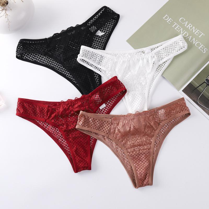 New Panties Women Lace Underwear Sexy Low-Waist G String Thong Transparent Hollow Out Briefs Solid Soft Female Lingerie