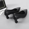 Coarse heel leather surface single shoes women's pointed head thin heel high heels spring 2025 new black dress medium heel work shoes