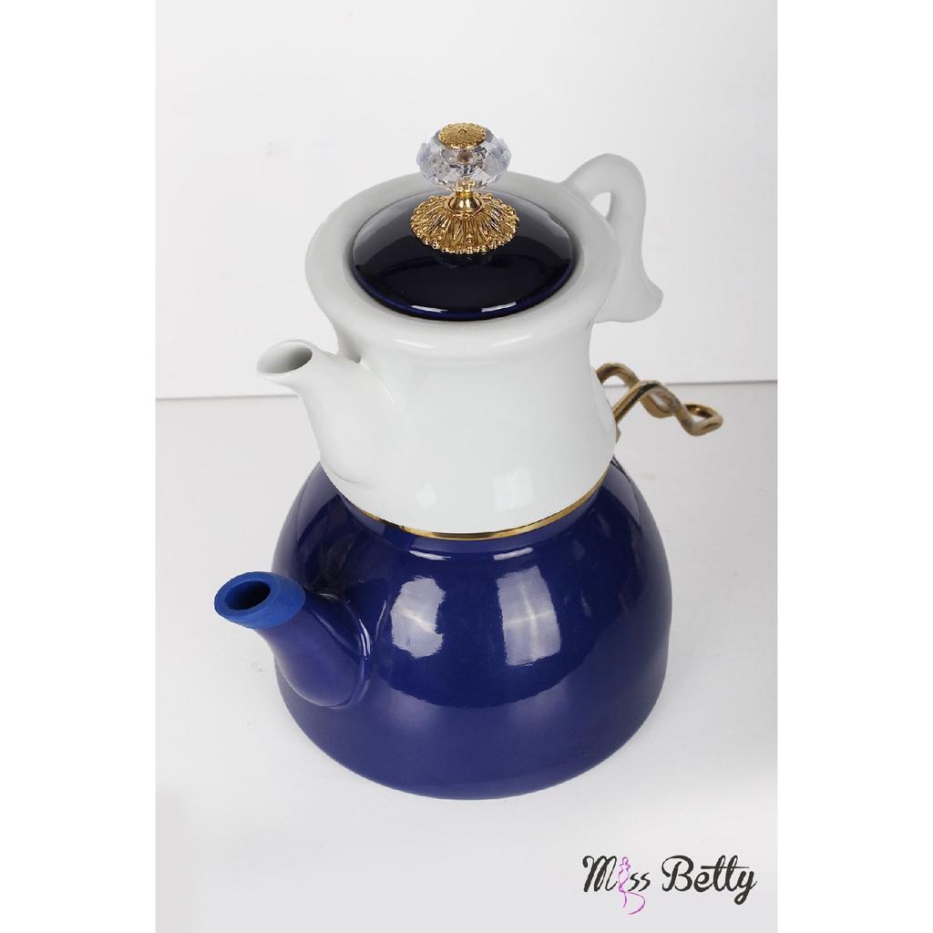 Enamel Teapot With Porcelain Teapot Dark Green