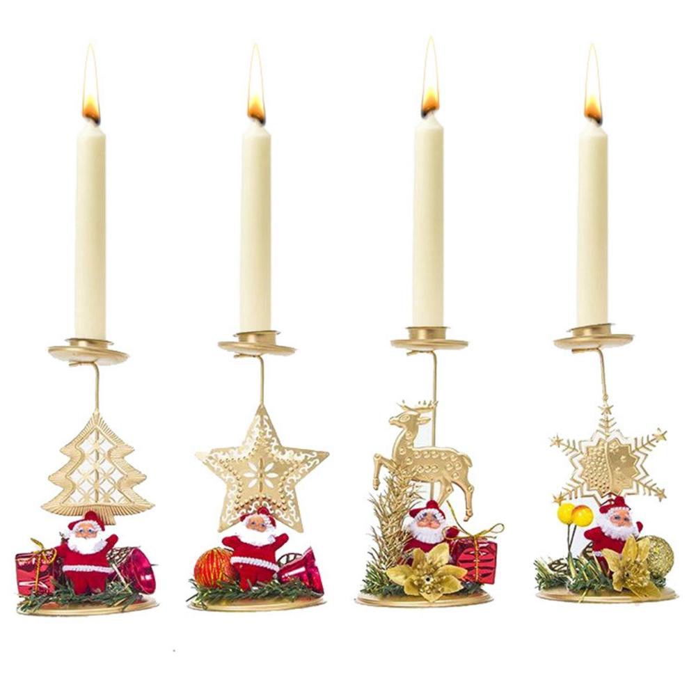 Metal Snowflake Santa Claus Candlestick Stand Candle Holder Christmas Ornament Candle Pillar