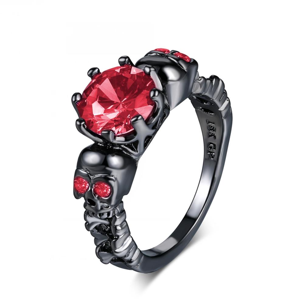 Ретро Панк Череп Готическое Кольцо Для Женщин Мужчин Хэллоуин Гот Черное Золото Цвет Кольца Присоединение Оптом Мода Циркон R523