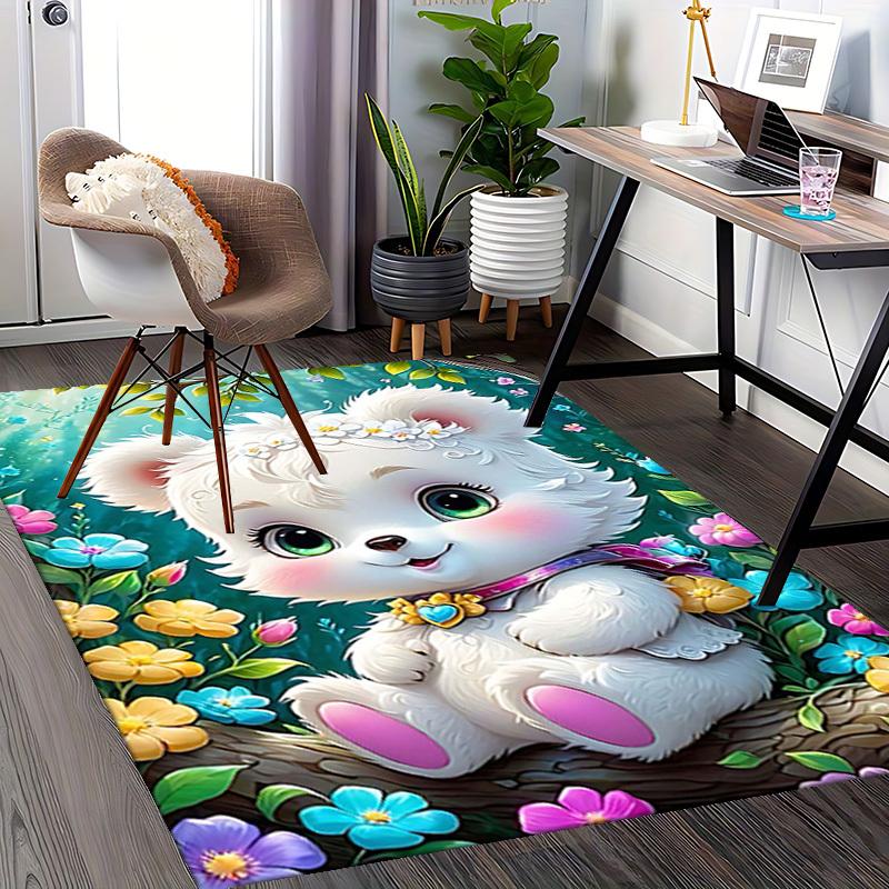 1pc Anime Cute Bear Chair Mat - Office Desk Pad with Flower Crown Design, Non-Slip Carpet for Home Decor, Suitable for All Seasons and Perfect as a Gi