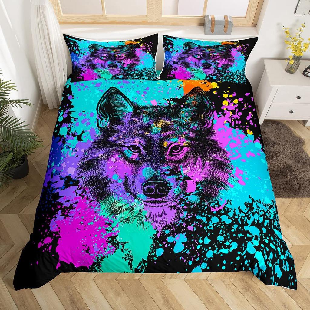 White Wolf digital printing duvet cover kit supply 3D bedding quilt cover pillowcase three-piece set