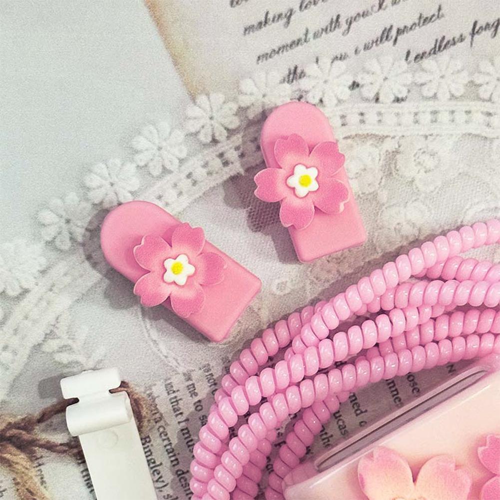 3D Pink Flower Cable Charger Protector Cover For Iphone 11 15 14 13 Pro Max 18W 20W Charger Data Line Protective Sleeve